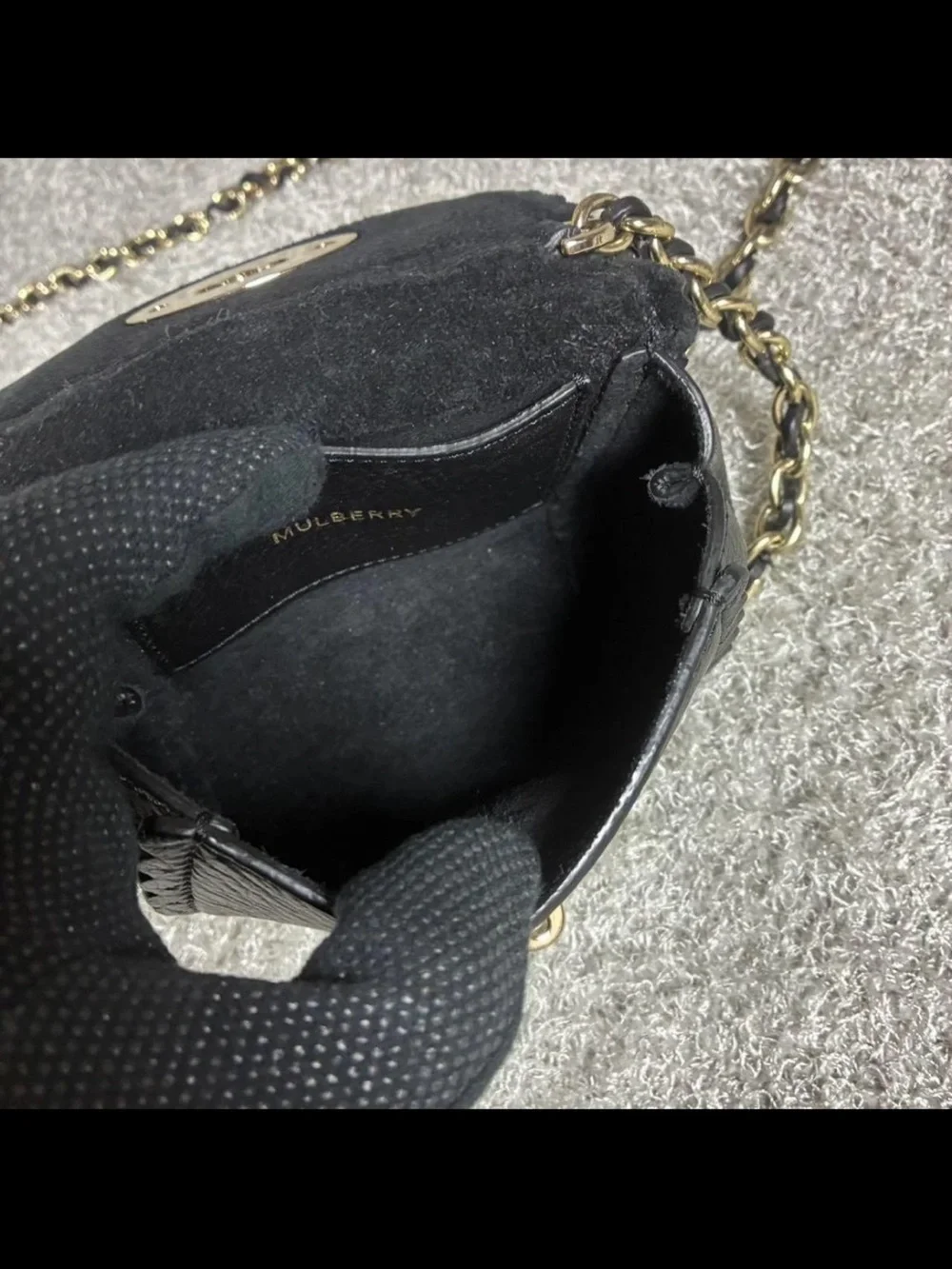 Mulberry Black Leather Crossbody with Gold Turnlock